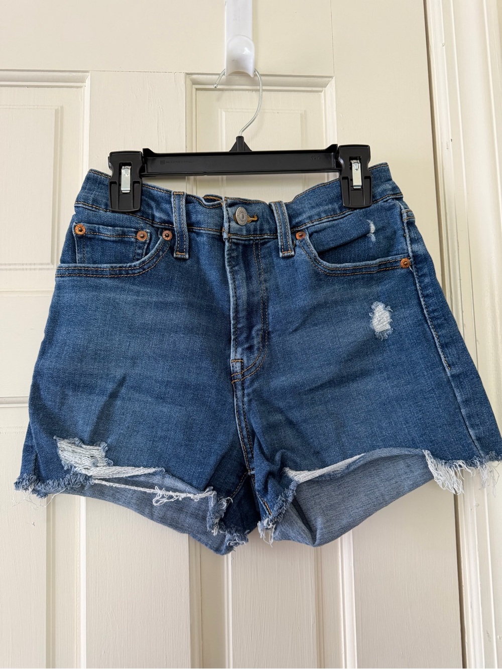 Levi's Dark Blue Distressed Cutoff Denim Shorts